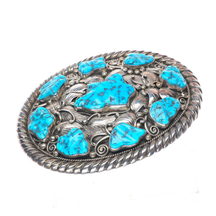 1.5" Gary Reeves Navajo sterling silver carved turquoise nugget belt buckle