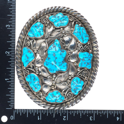 1.5" Gary Reeves Navajo sterling silver carved turquoise nugget belt buckle