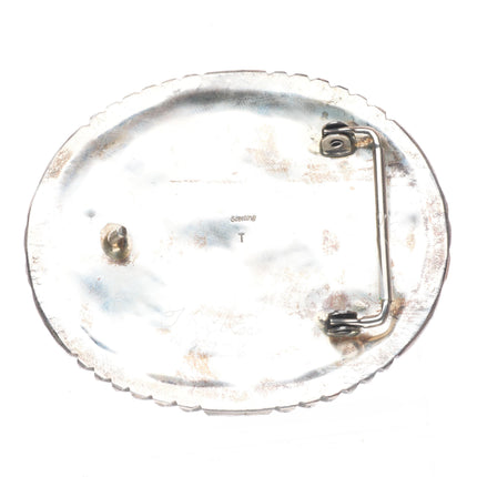 1.5" vintage T Navajo sterling silver turquoise nugget belt buckle