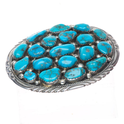 1.5" vintage T Navajo sterling silver turquoise nugget belt buckle