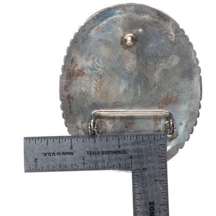 1.5" vintage T Navajo sterling silver turquoise nugget belt buckle