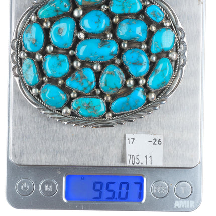 1.5" vintage T Navajo sterling silver turquoise nugget belt buckle