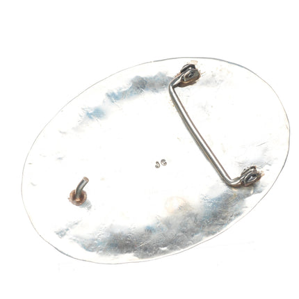 1.75" vintage Navajo Alpaca pink shell/mother of pearl belt buckle