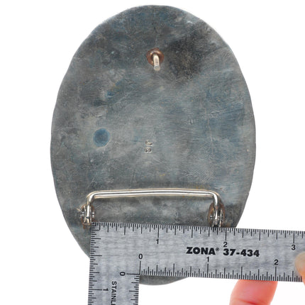 1.75" vintage Navajo Alpaca pink shell/mother of pearl belt buckle