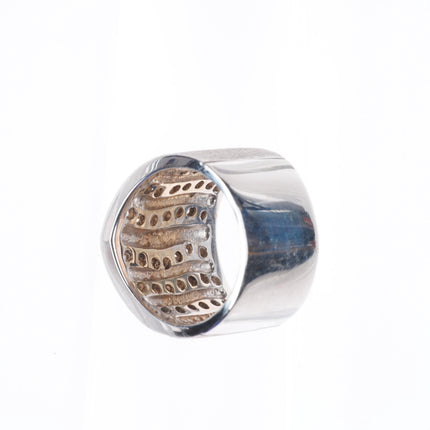 sz6.25 14k white gold textured abstract diamond rows band ring