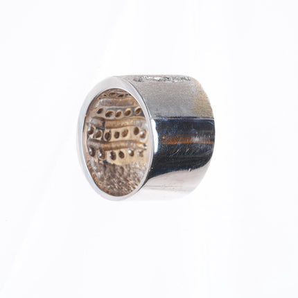 sz6.25 14k white gold textured abstract diamond rows band ring