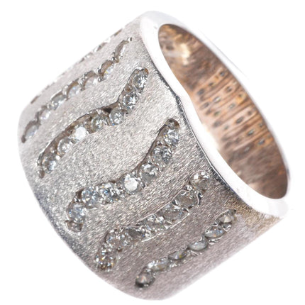 sz6.25 14k white gold textured abstract diamond rows band ring