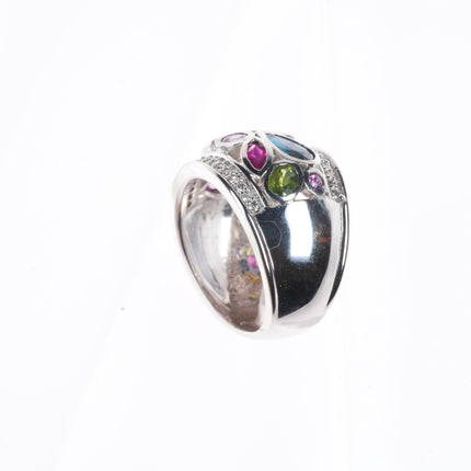sz5 14K White Gold Multi Sapphire and Diamond Watercolors Ring