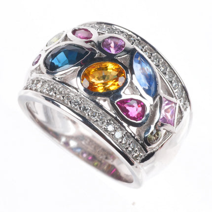 sz5 14K White Gold Multi Sapphire and Diamond Watercolors Ring