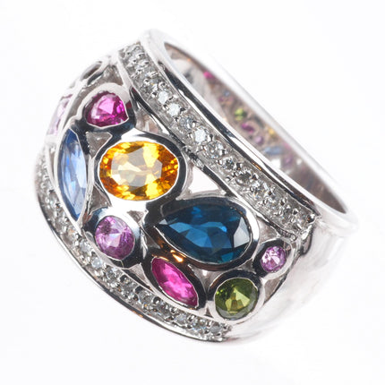 sz5 14K White Gold Multi Sapphire and Diamond Watercolors Ring