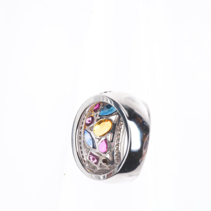 sz5 14K White Gold Multi Sapphire and Diamond Watercolors Ring