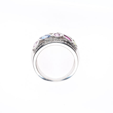 sz5 14K White Gold Multi Sapphire and Diamond Watercolors Ring