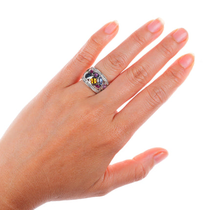 sz5 14K White Gold Multi Sapphire and Diamond Watercolors Ring