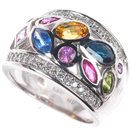 sz5 14K White Gold Multi Sapphire and Diamond Watercolors Ring