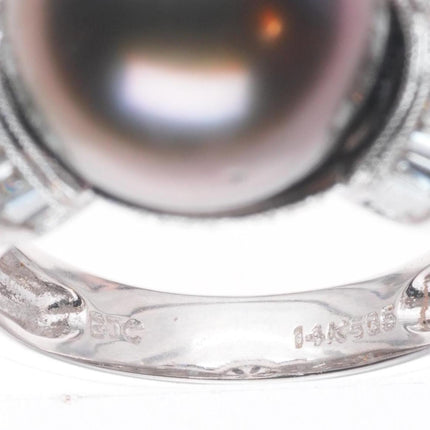 sz5 14K White Gold Samuel Behnam baguette Diamond ring with large Tahitian pearl