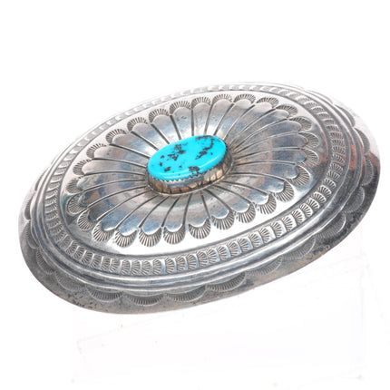 1.5" vintage Carson Blackgoat Navajo sterling silver belt buckle with turquoise