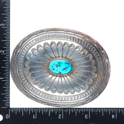 1.5" vintage Carson Blackgoat Navajo sterling silver belt buckle with turquoise