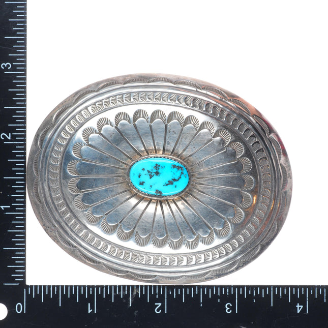 1.5" vintage Carson Blackgoat Navajo sterling silver belt buckle with turquoise