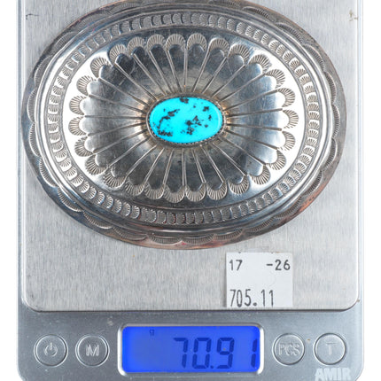 1.5" vintage Carson Blackgoat Navajo sterling silver belt buckle with turquoise