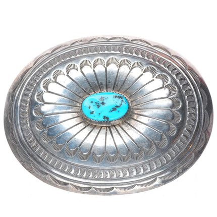 1.5" vintage Carson Blackgoat Navajo sterling silver belt buckle with turquoise