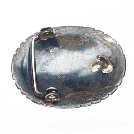 1.25" vintage Navajo sterling silver turquoise cluster belt buckle