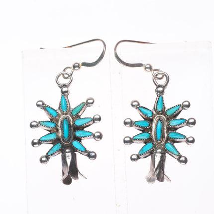 Vintage Zuni Sterling Silver Needlepoint Turquoise Squash Blossom Earrings