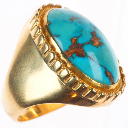 sz11 18k gold vintage southwestern men's ring with nice turquoise size 11