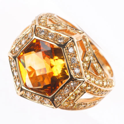 sz5.5 Levian 14k yellow gold Citrine, Sapphire & Diamond Hexagonal Cocktail Ring
