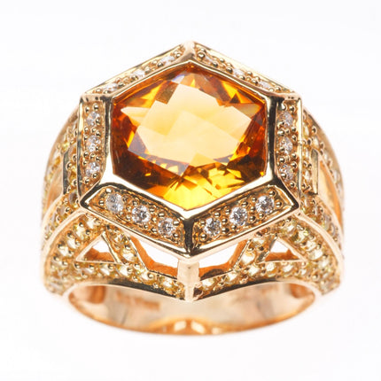 sz5.5 Levian 14k yellow gold Citrine, Sapphire & Diamond Hexagonal Cocktail Ring