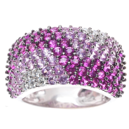 sz6.25 Andy Gotz Ruby, Diamond, pink Sapphire pave set domed band ring