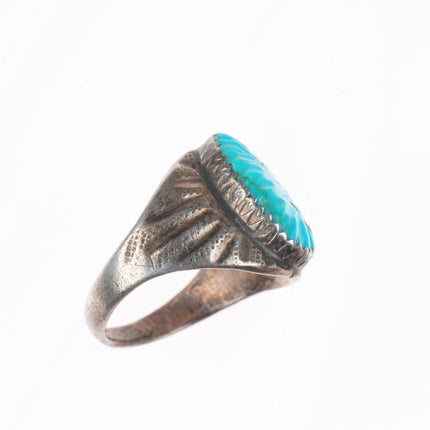 sz10.5 Vintage K Zuni carved turquoise sterling silver  size 10.5 ring