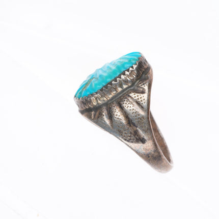 sz10.5 Vintage K Zuni carved turquoise sterling silver  size 10.5 ring
