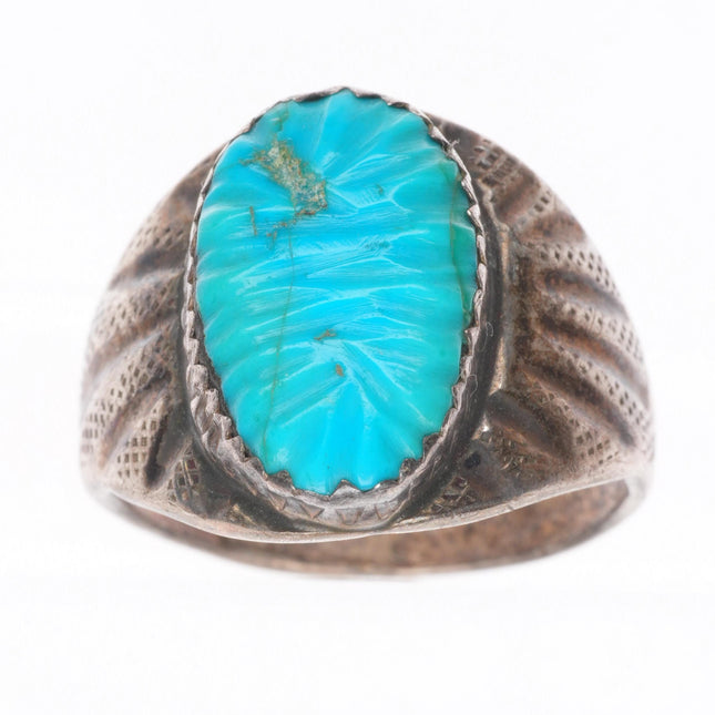 sz10.5 Vintage K Zuni carved turquoise sterling silver  size 10.5 ring