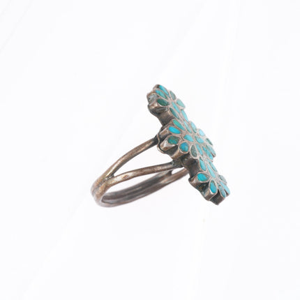 sz5 c1940's Dishta Zuni sterling silver flush inlay turquoise size 5 ring