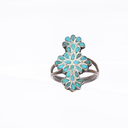 sz5 c1940's Dishta Zuni sterling silver flush inlay turquoise size 5 ring