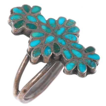 sz5 c1940's Dishta Zuni sterling silver flush inlay turquoise size 5 ring