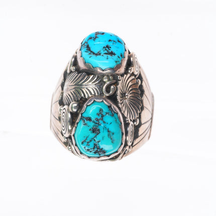 sz11 vintage Navajo sterling silver 2 stone turquoise size 11 men's ring