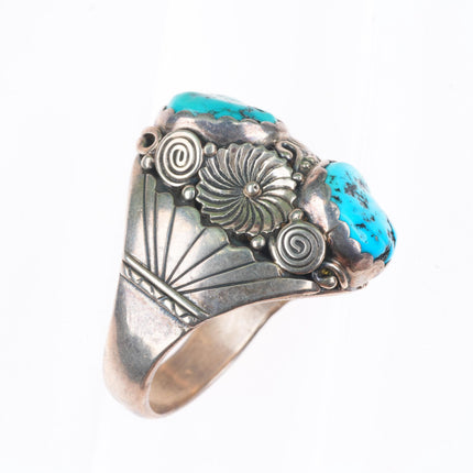 sz11 vintage Navajo sterling silver 2 stone turquoise size 11 men's ring