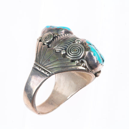 sz11 vintage Navajo sterling silver 2 stone turquoise size 11 men's ring