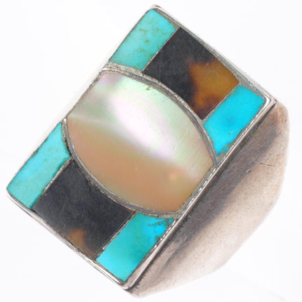 sz11 vintage Navajo sterling silver turquoise/shell size 11 men's ring