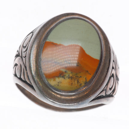 sz10.5 vintage southwestern sterling silver picture jasper size 10.5 ring
