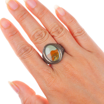 sz10.5 vintage southwestern sterling silver picture jasper size 10.5 ring
