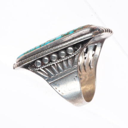 sz13 c1930's Vintage Navajo ingot or sterling silver ring high grade turquoise