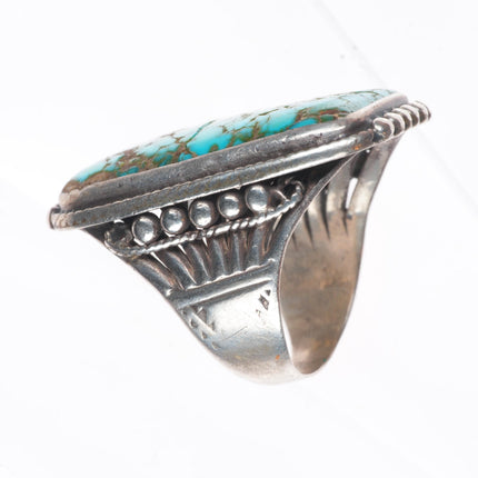 sz13 c1930's Vintage Navajo ingot or sterling silver ring high grade turquoise