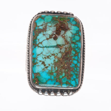 sz13 c1930's Vintage Navajo ingot or sterling silver ring high grade turquoise