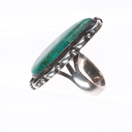sz8 vintage Navajo sterling silver green turquoise long pear shaped size 8 ring