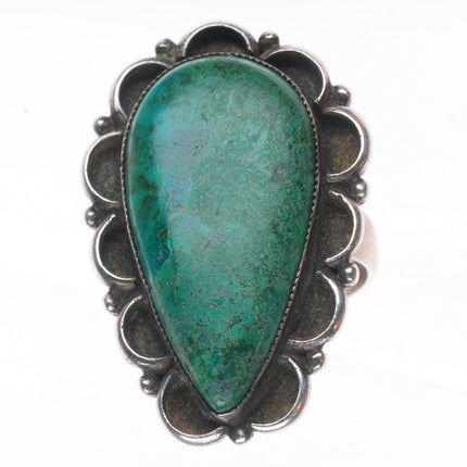 sz8 vintage Navajo sterling silver green turquoise long pear shaped size 8 ring