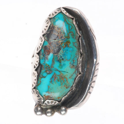 sz7 vintage Navajo sterling silver stamped bezel turquoise size 7 ring