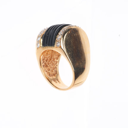 sz5 14k yellow gold 2cttw diamond carved banded Onyx Art Deco style ring