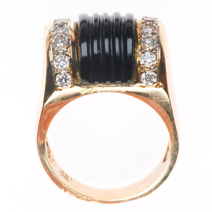 sz5 14k yellow gold 2cttw diamond carved banded Onyx Art Deco style ring